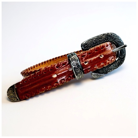 Jennifer Graham Western-Style Brown Leather Belt with Silver Buckle. 31” - Picture 7 of 9